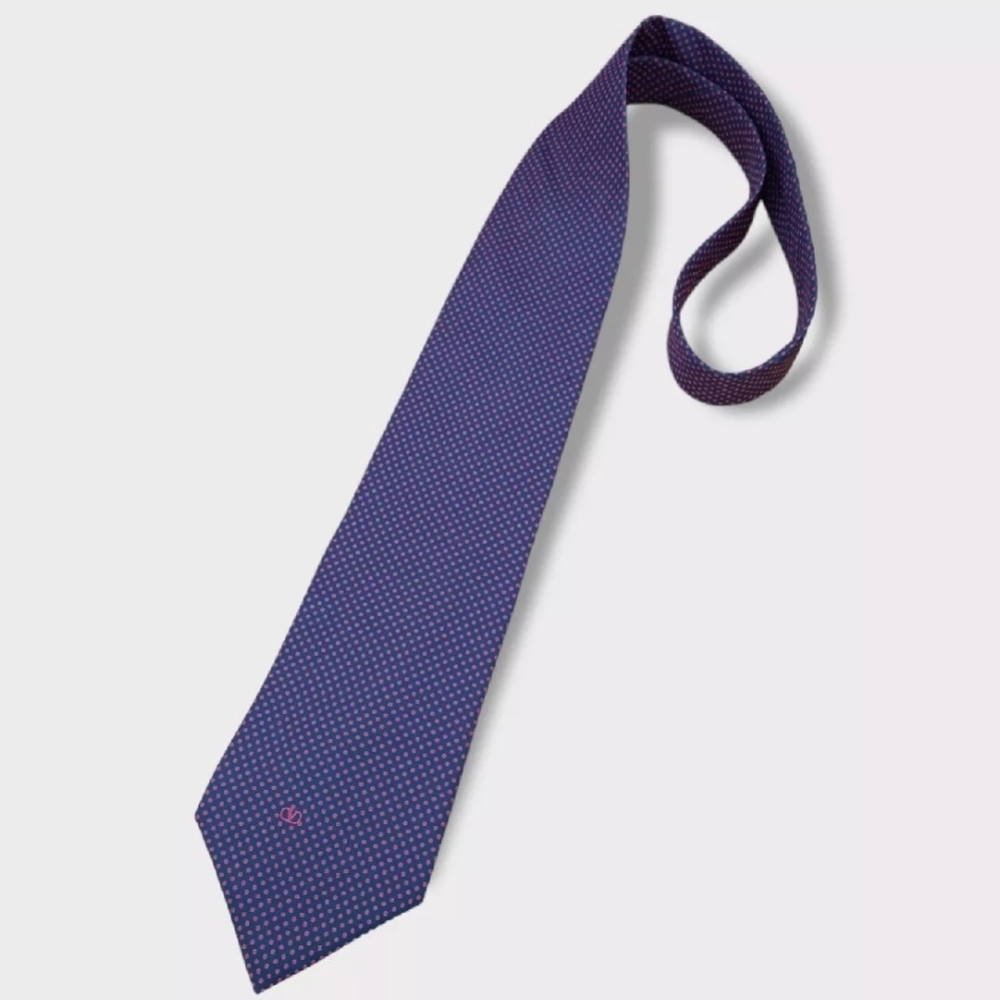 SOLD VALENTINO Blue Polka Dot Logo Silk LUXURY Tie ITALY